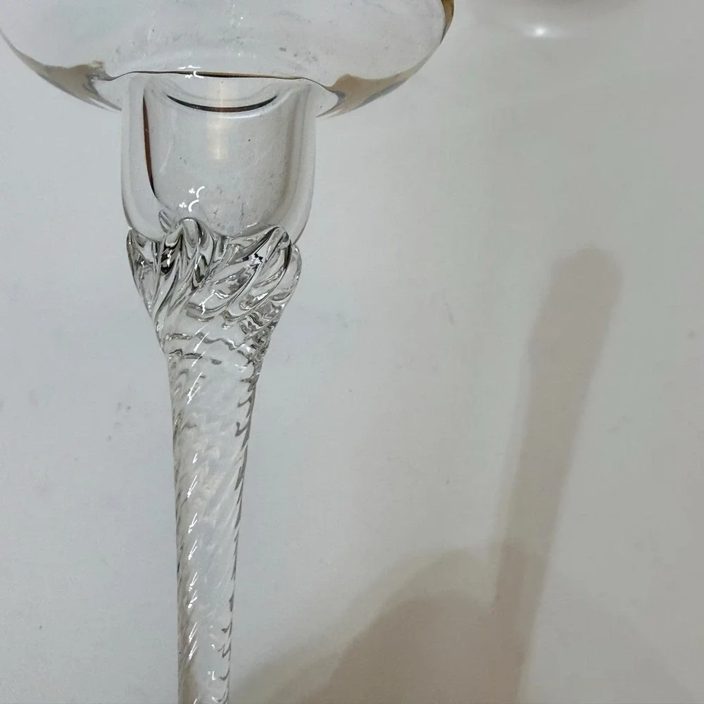 Crystal 2 Tier Tall Candlestick Holders Gold Rim Twisted Stem 8